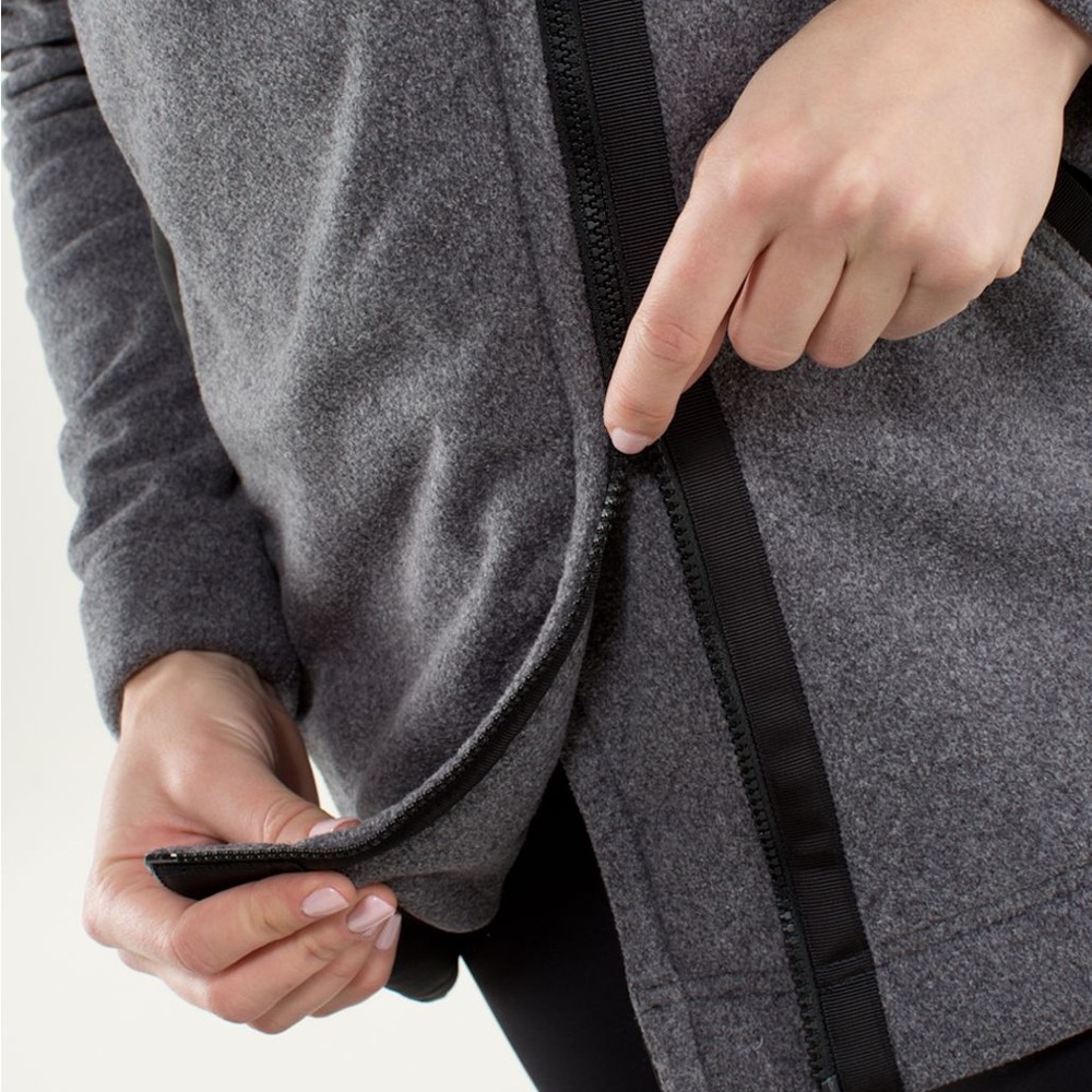 LULULEMON Moto Jacket Ambient Grey Black Fleece Zip Up Asymmetrical Biker Coat 4 - Picture 8 of 12